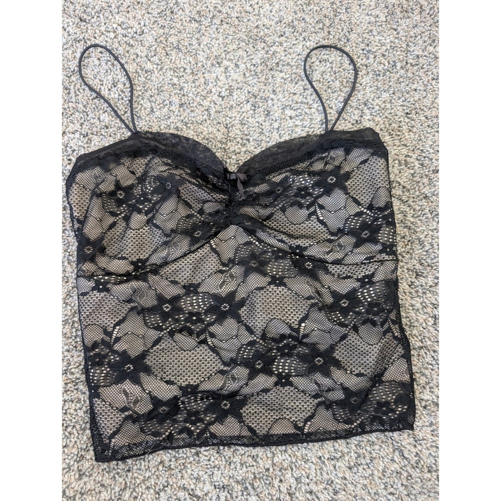 Wild Fable Black Floral Lace Camisole Top XS Sweetheart Neck Cropped Tank